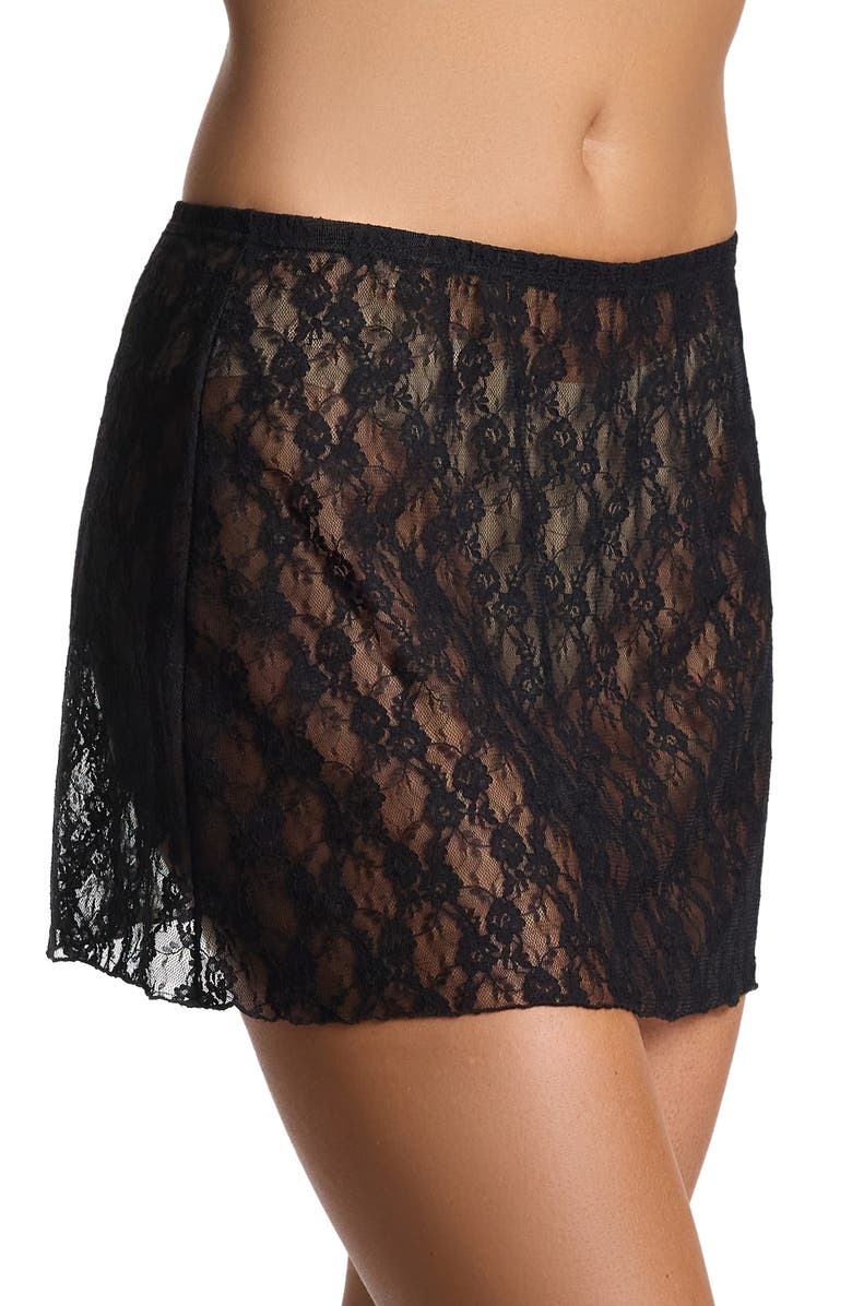 Hanky Panky x Lexi Wood Alina Sheer Lace Slip Miniskirt, Alternate, color, Black