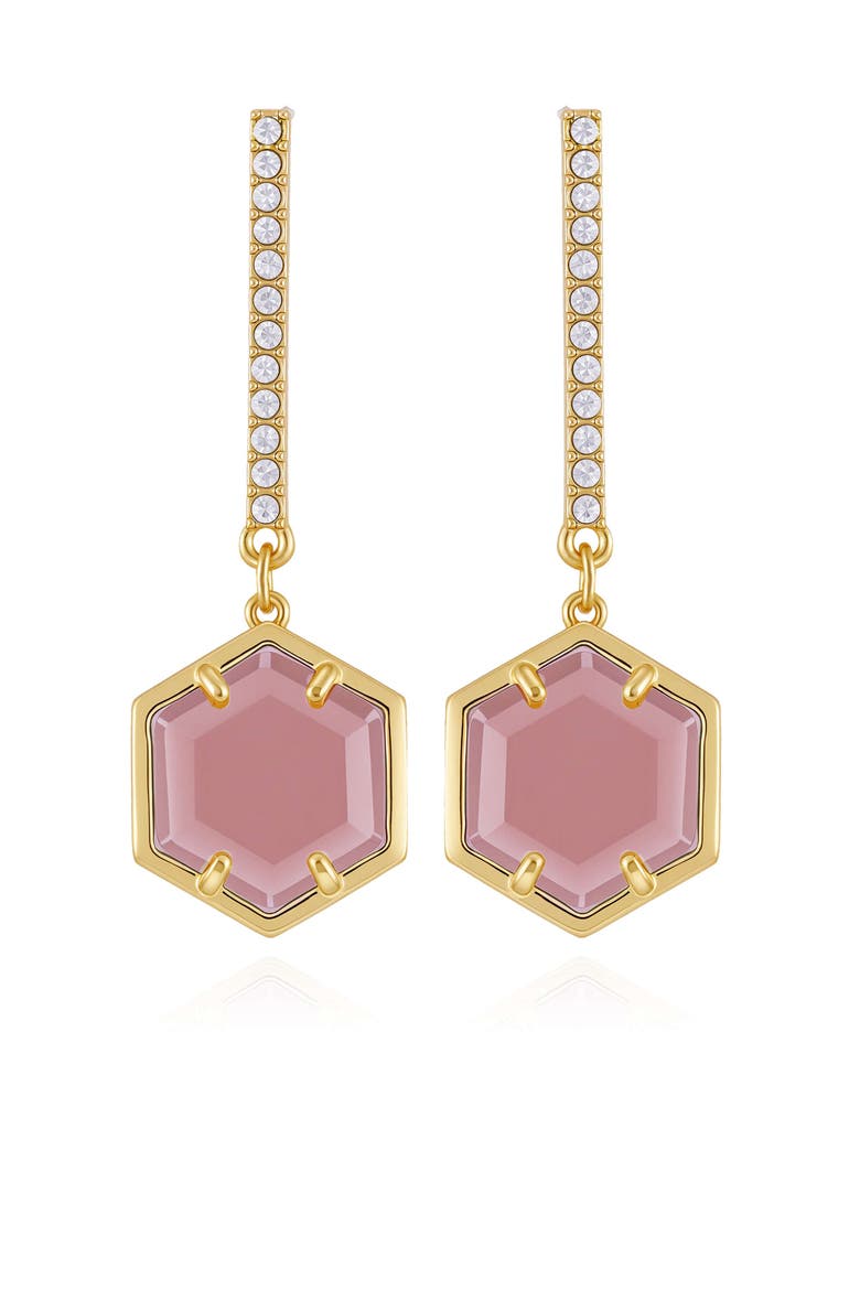 Hexagon Pave Bar Drop Earrings, Main, color, 14K Gold Plated