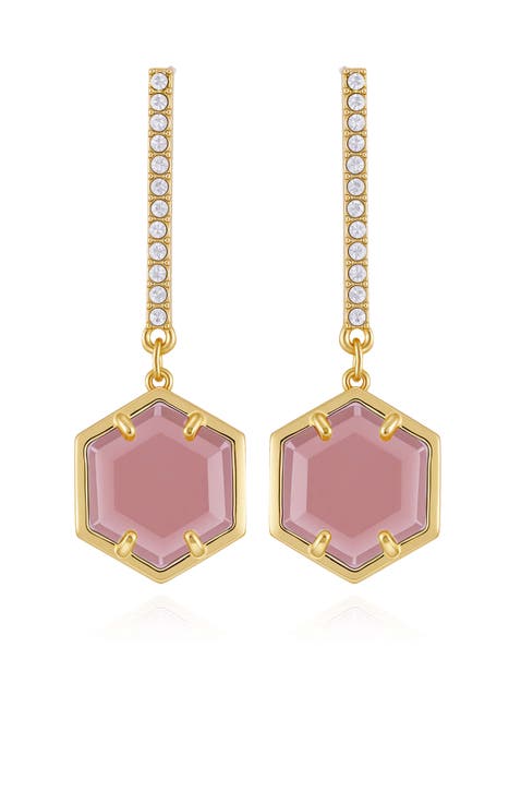 Hexagon Pave Bar Drop Earrings