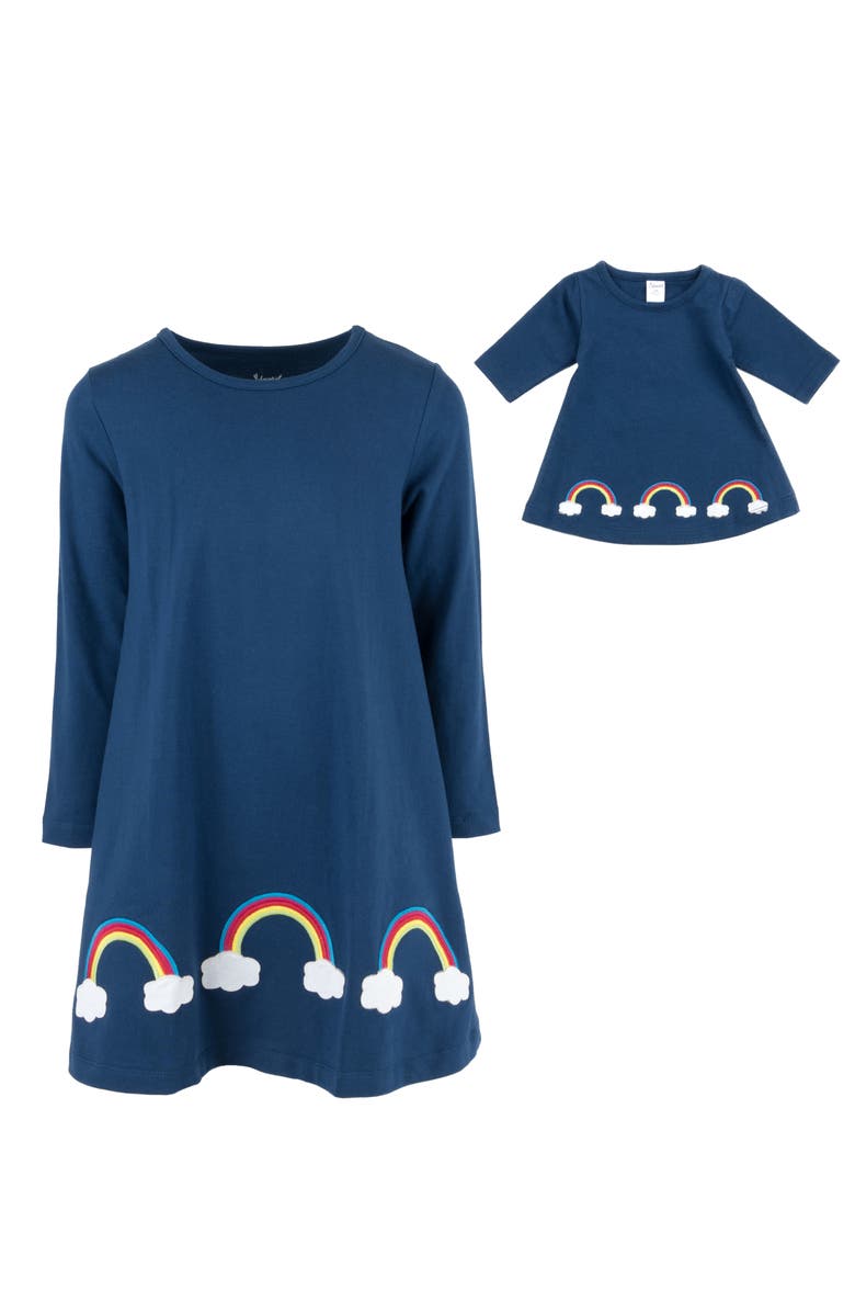 Leveret Girls Cotton Dress with Matching Doll Dress, Printed Design, Alternate, color, Rainbow