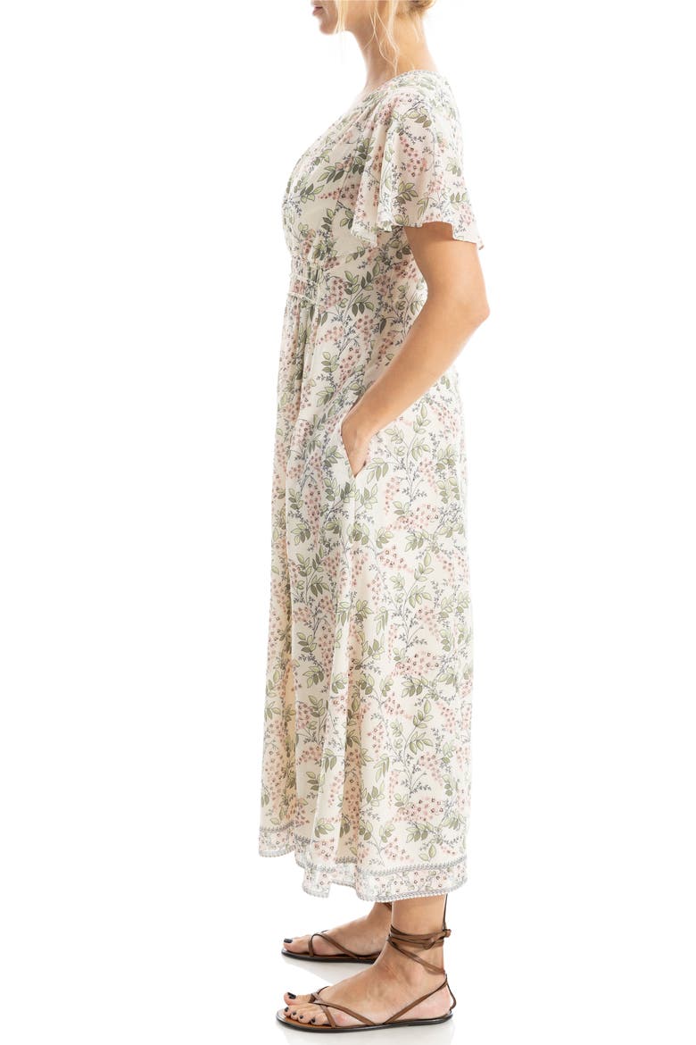 Surplice Neck Flutter Sleeve Midi Dress, Alternate, color, FLORIBUN-FLORIBUNDA