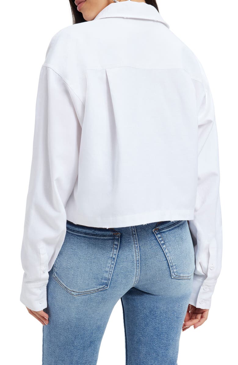 Good American Distressed Cotton Blend Crop Shirt, Alternate, color,