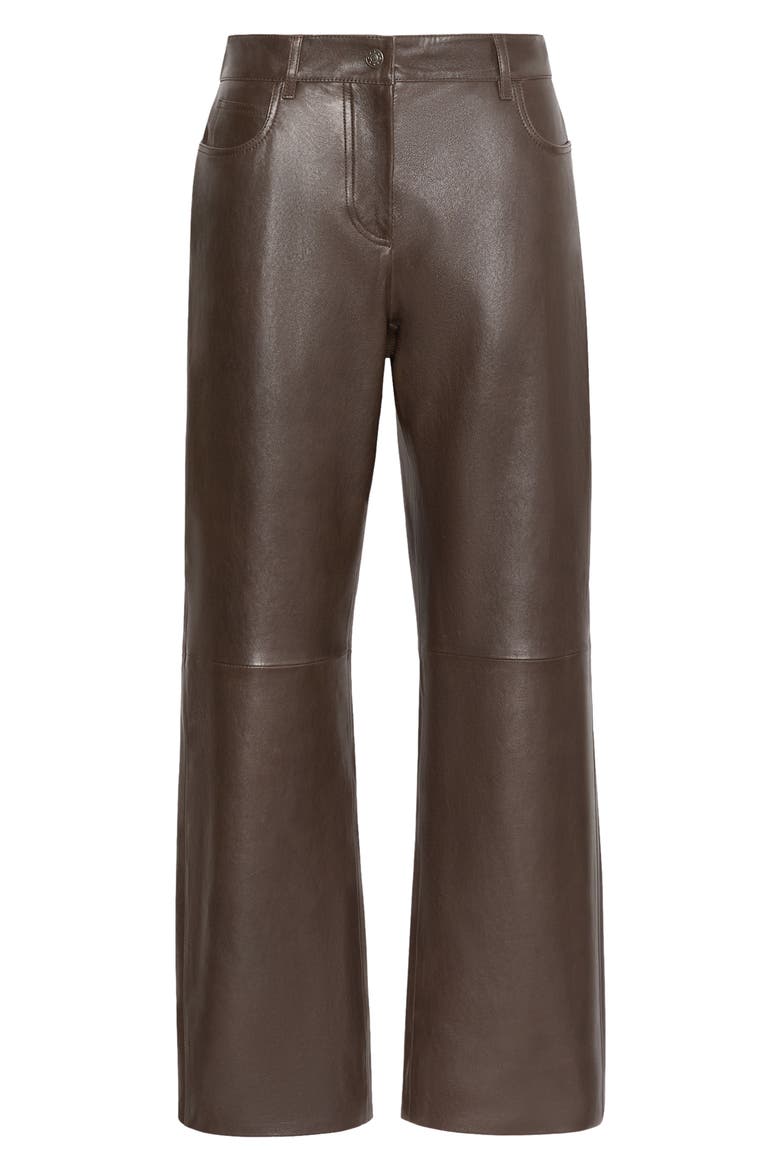 Leather Straight Leg Pants, Alternate, color, DARK BROWN