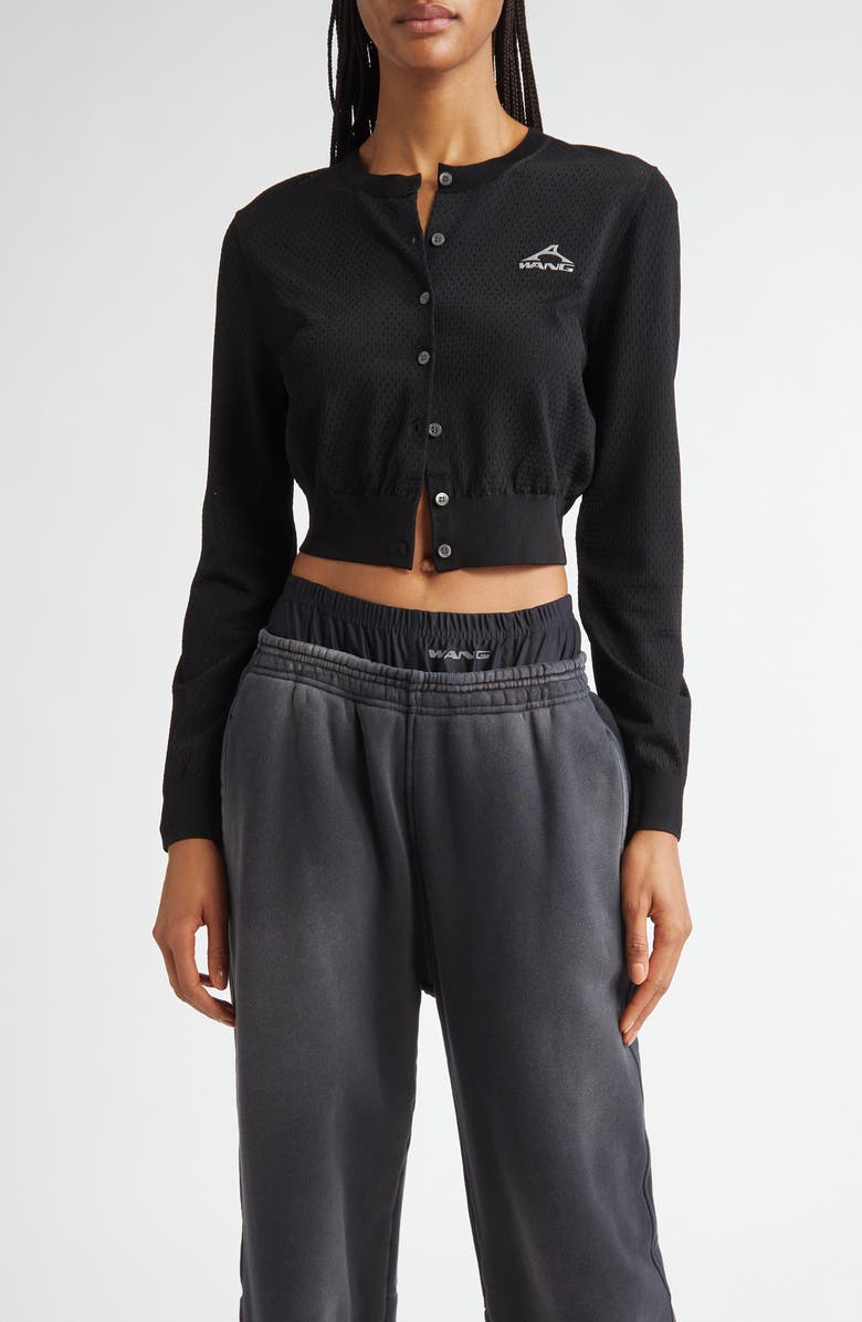 Alexander Wang 3D Logo Crop Open Knit Mesh Cardigan, Main, color, 