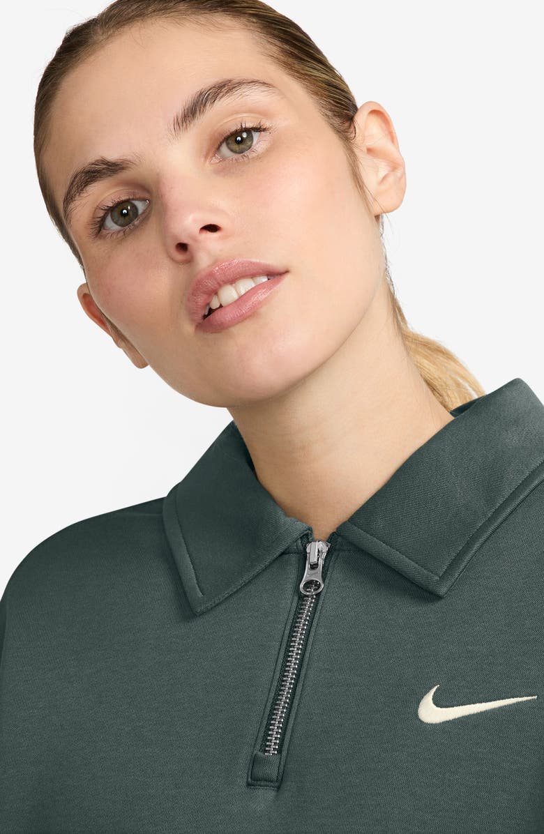 Nike Sportswear Phoenix Fleece Quarter Zip Oversize Polo Sweatshirt, Alternate, color, Vintage Green/ Sail