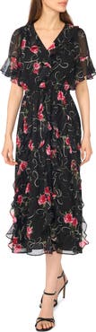 CeCe Flutter Sleeve V-Neck Midi Dress