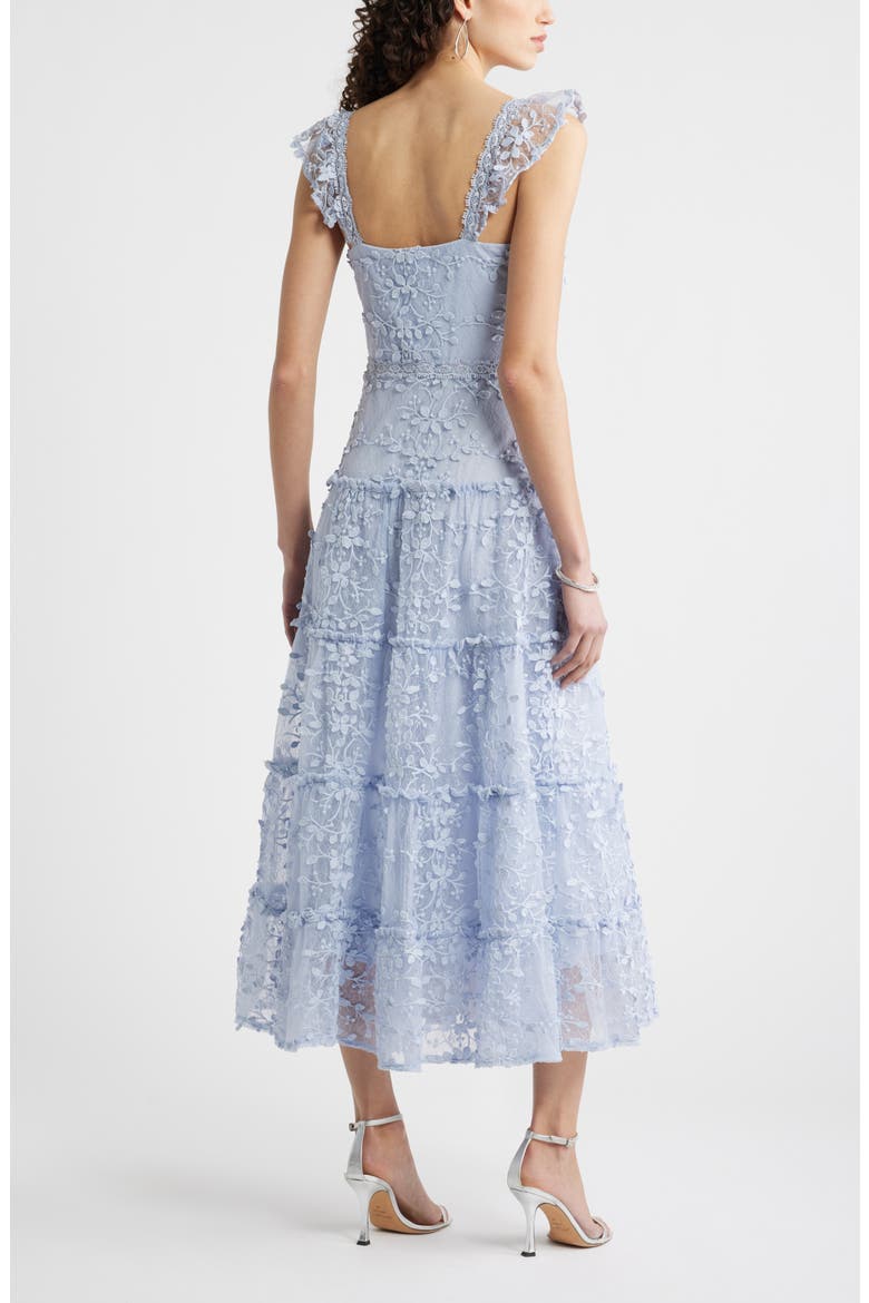 3D Floral Lace Tiered Midi Dress, Alternate, color, BLUE HALOGEN