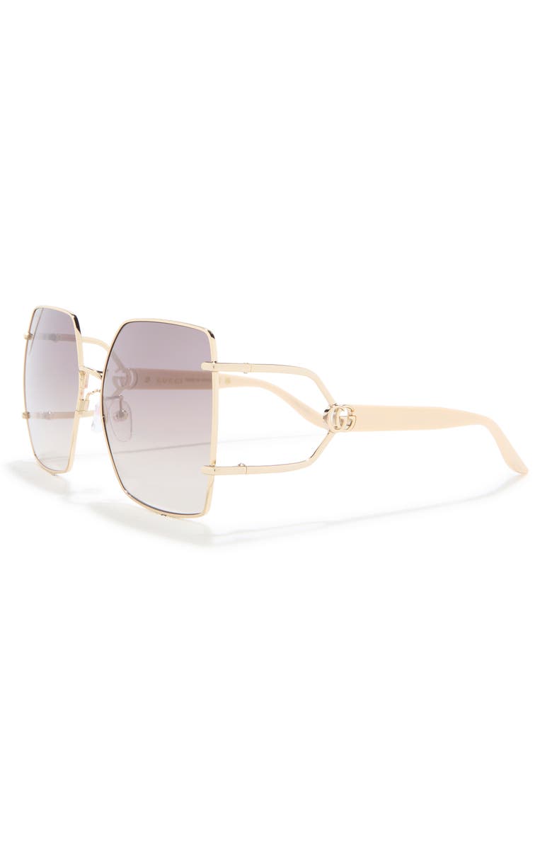 Gucci 61mm Square Sunglasses, Alternate, color, Gold Ivory Brown