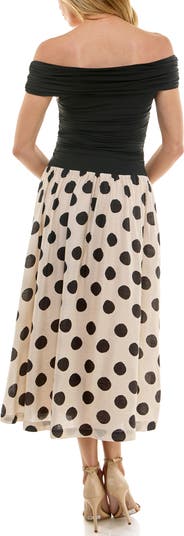 Off-the-Shoulder Mix Media Midi Dress