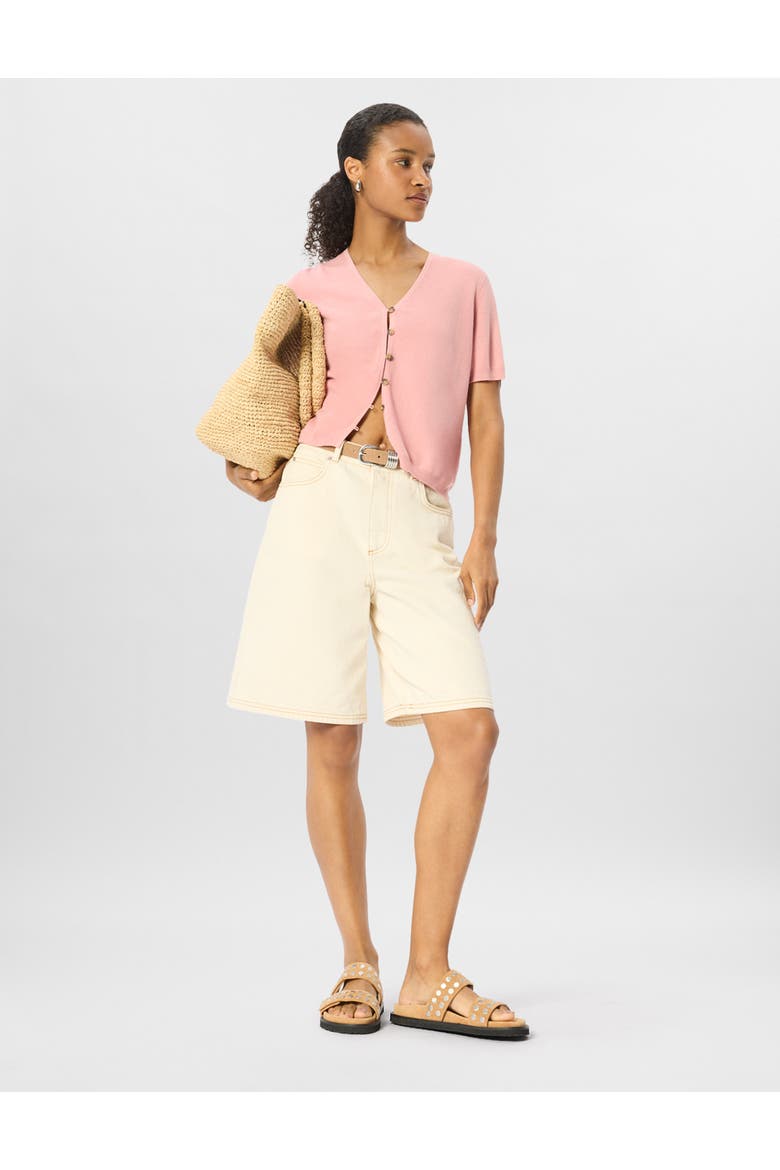 Short Sleeve Button Front Knit Cardigan, Alternate, color, Pink