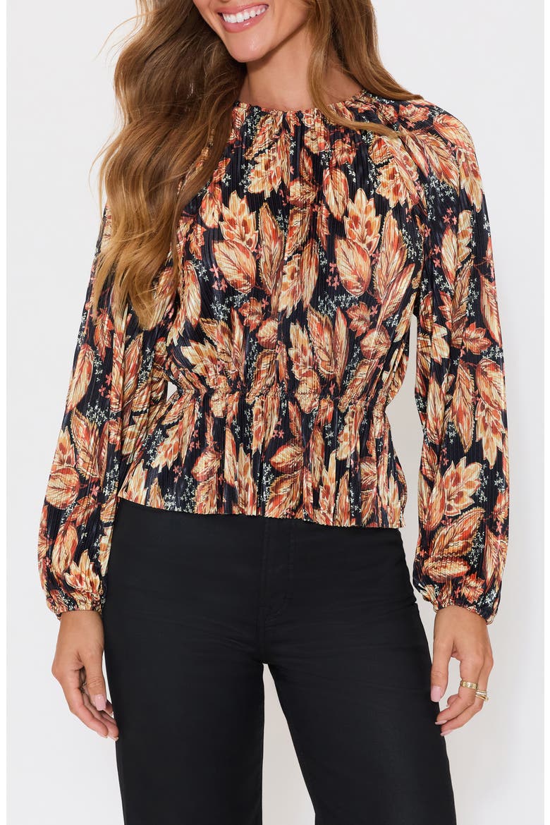 Verona Floral Plissé Peplum Top, Main, color, BLACK/ RUST