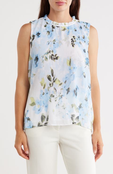 Pleat Mock Neck Sleeveless Top