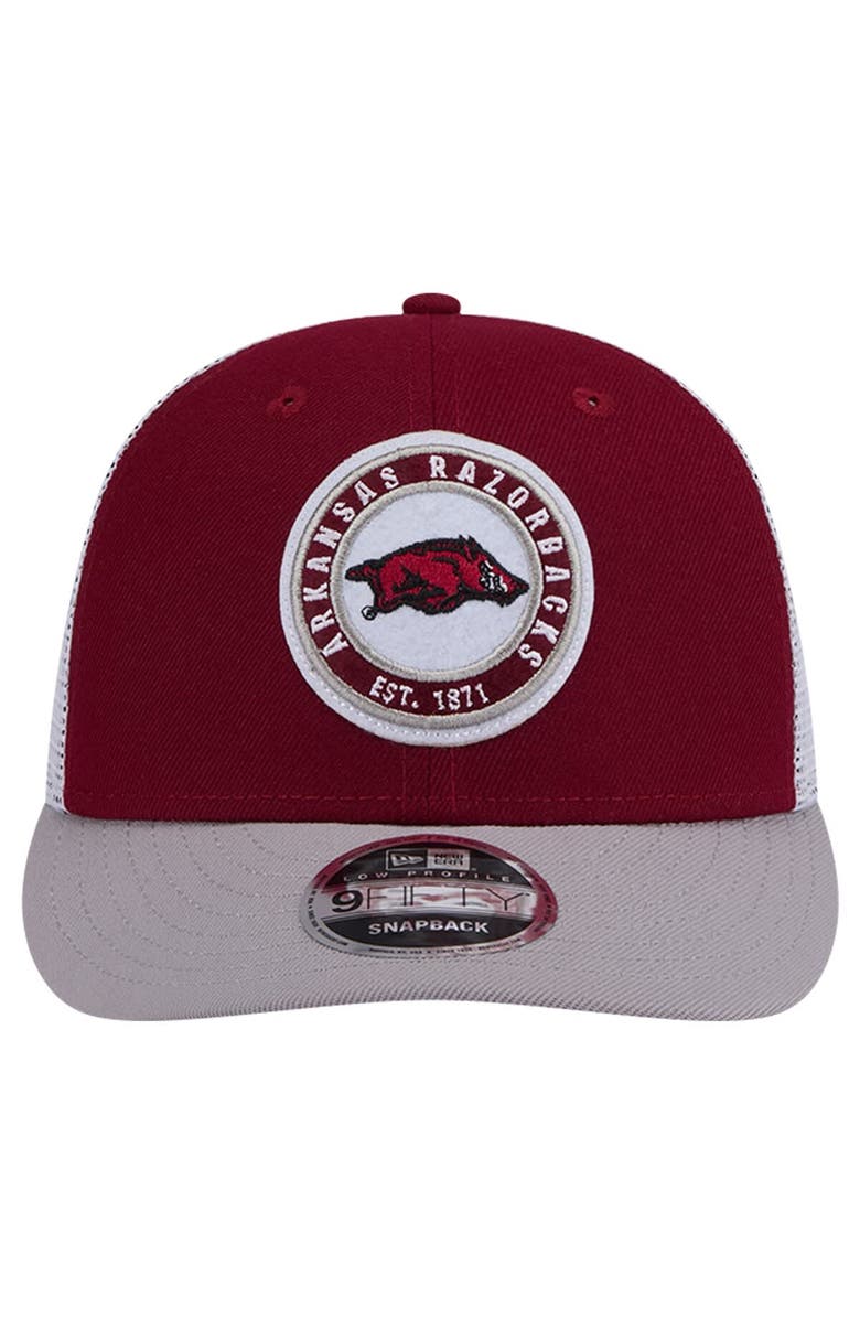 New Era Men's New Era Cardinal Arkansas Razorbacks Throwback Circle Patch 9FIFTY Trucker Snapback Hat, Alternate, color, Cardinal