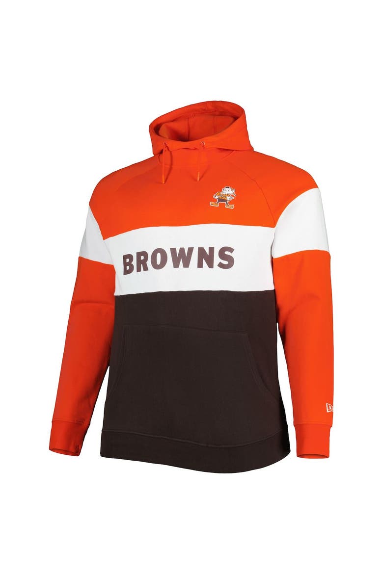 Men's New Era Orange/Brown Cleveland Browns Big & Tall Throwback Colorblock Fleece Raglan Pullover Hoodie, Alternate, color, Brown