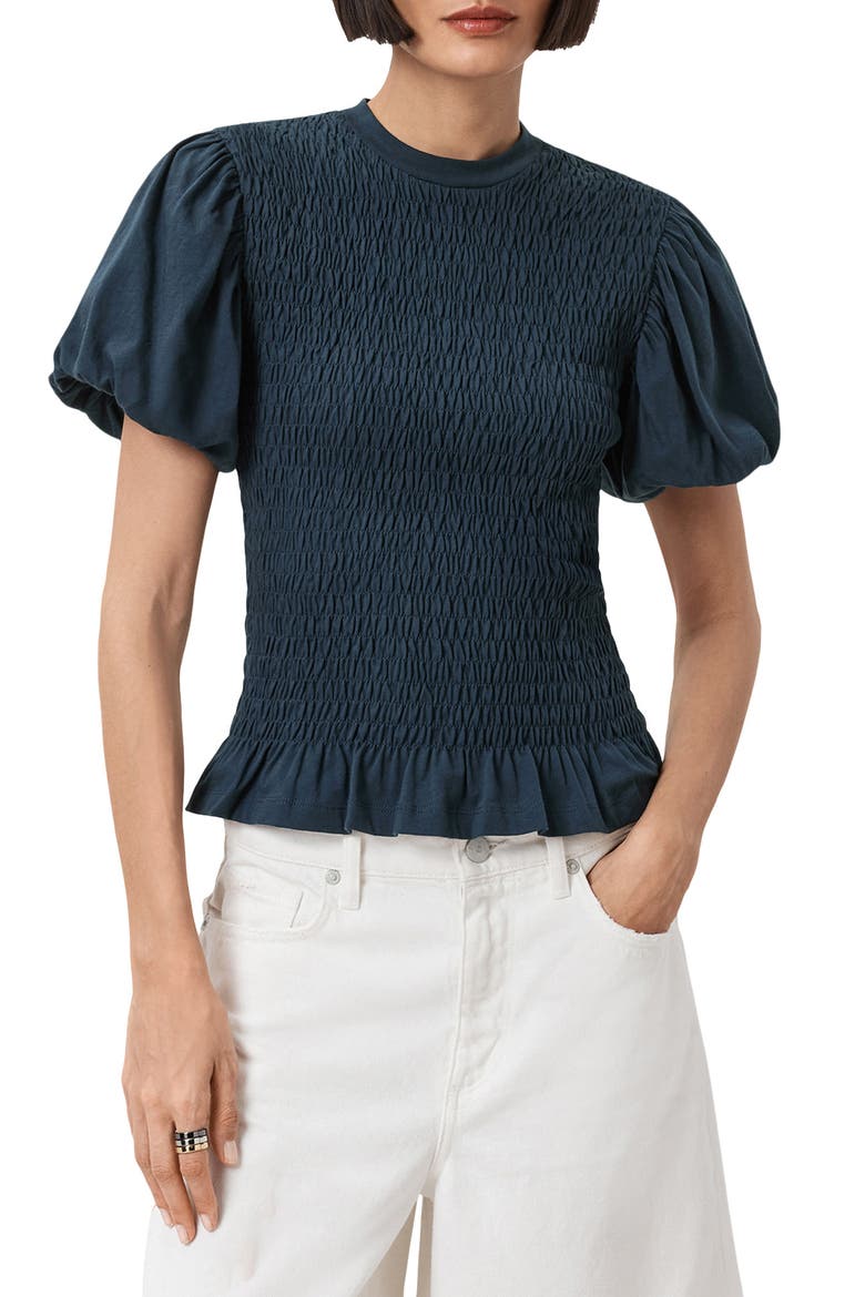 Dael Smocked Puff Sleeve Top, Main, color, MIDNIGHT BLUE
