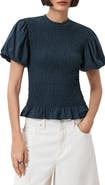 AllSaints Dael Smocked Puff Sleeve Top