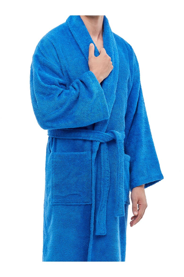 Shawl Collar Turkish Terry Cotton Bathrobe for Men, Alternate, color, Azul