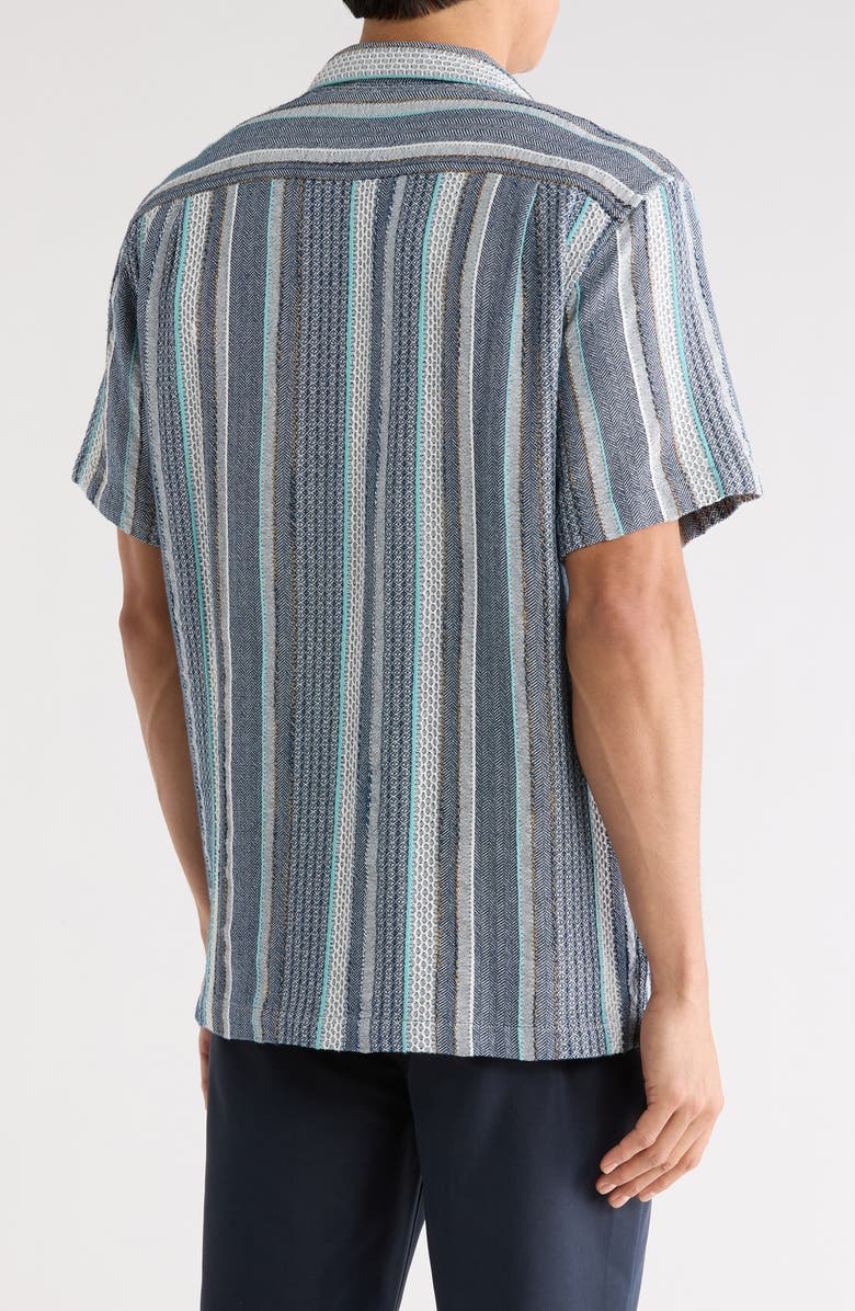 Tommy Bahama Milano Textured Stripe Cotton Camp Shirt, Alternate, color, Kingfish
