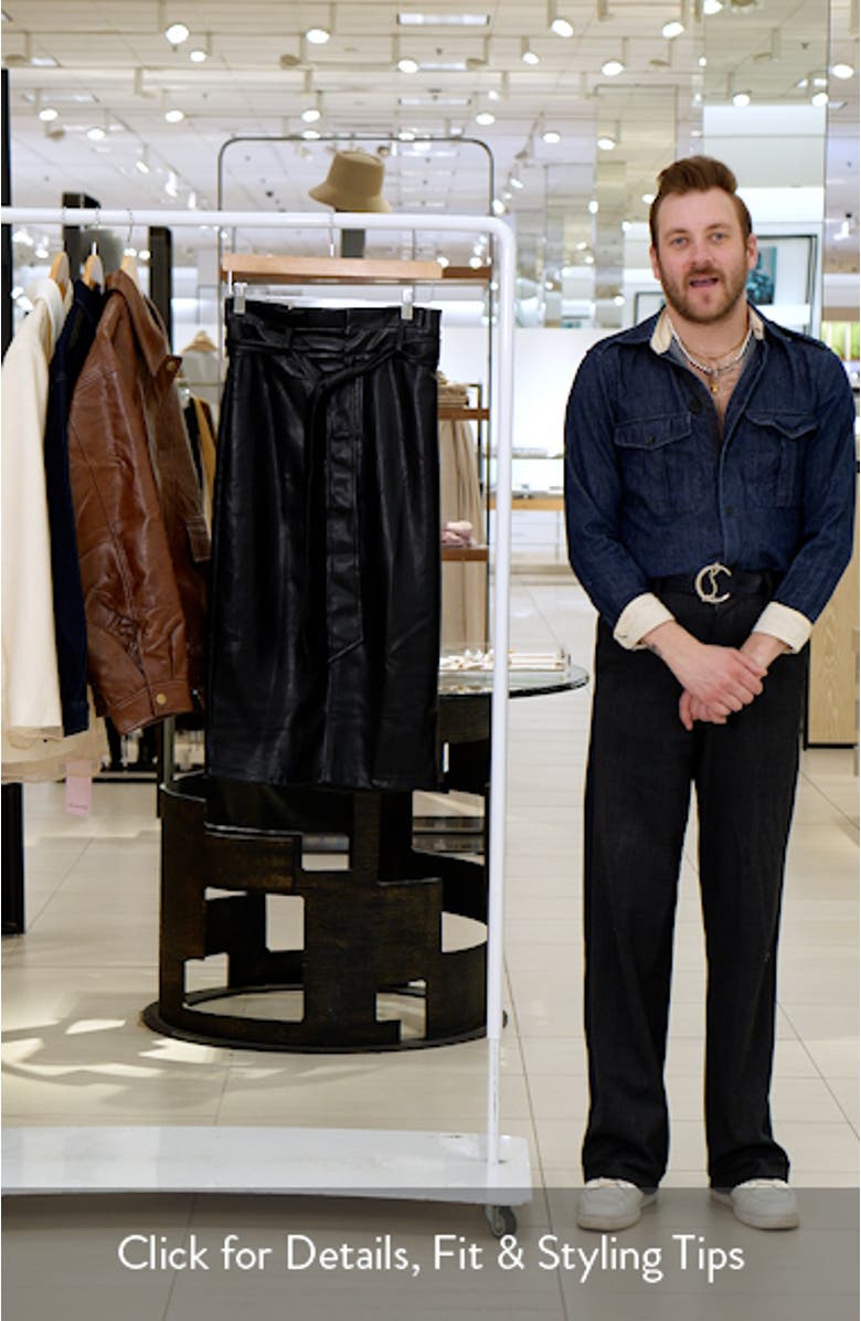 Franka Tie Belt Faux Leather Midi Pencil Skirt, sales video thumbnail