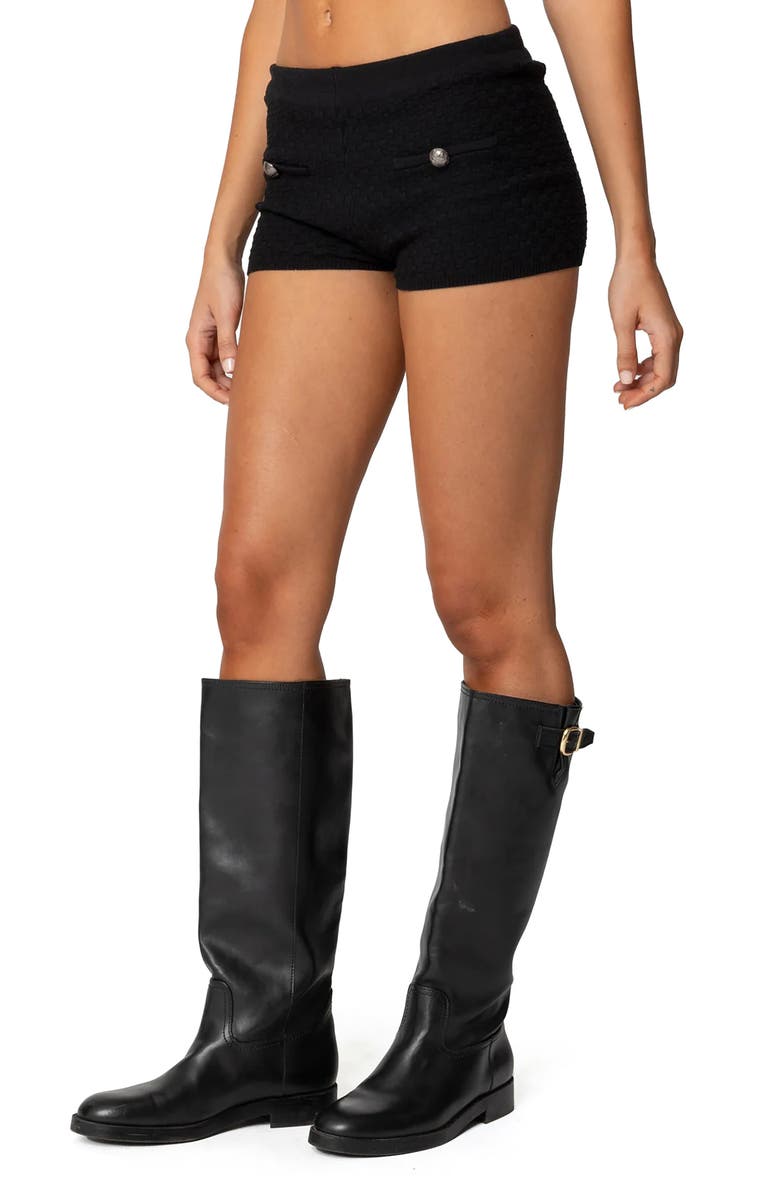 EDIKTED Amalie Low Rise Textured Knit Micro Shorts, Alternate, color, Black
