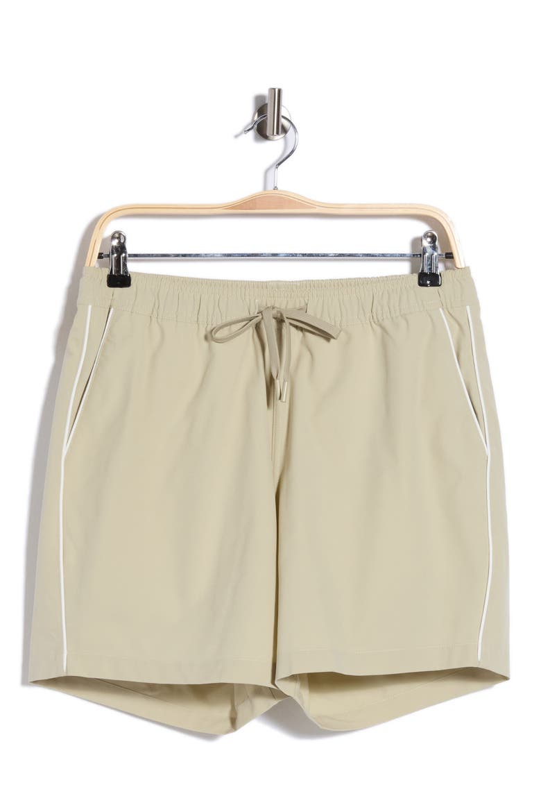 Piped Swim Shorts, Alternate, color, DESERT BRUSH