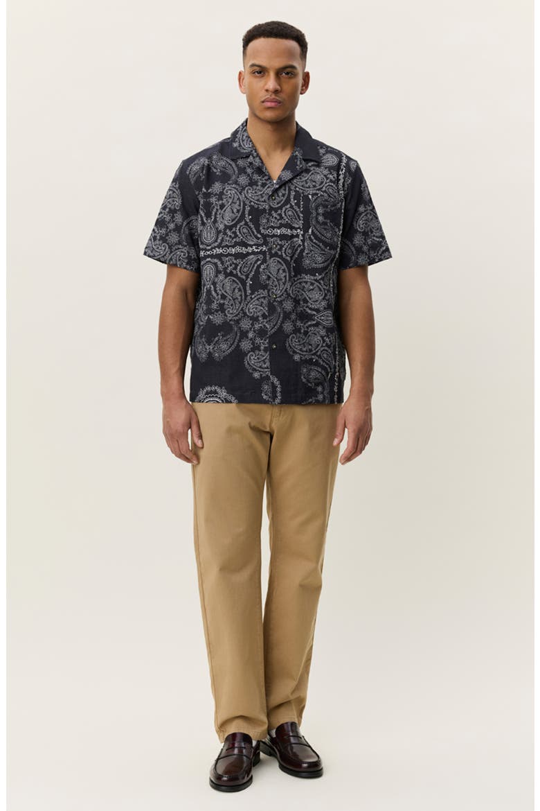 Paisley Print Organic Cotton Camp Shirt, Alternate, color, TAP SHOE BLACK