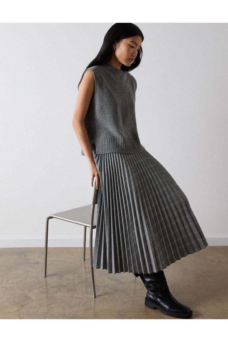 Check Pleated Midi Skirt, Alternate, color, Grey/Multi