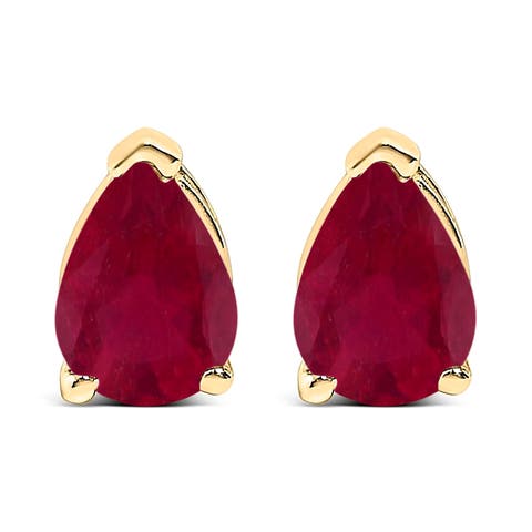 14K Gold 6x4MM Pear Shaped Gemstone Solitaire Stud Earrings