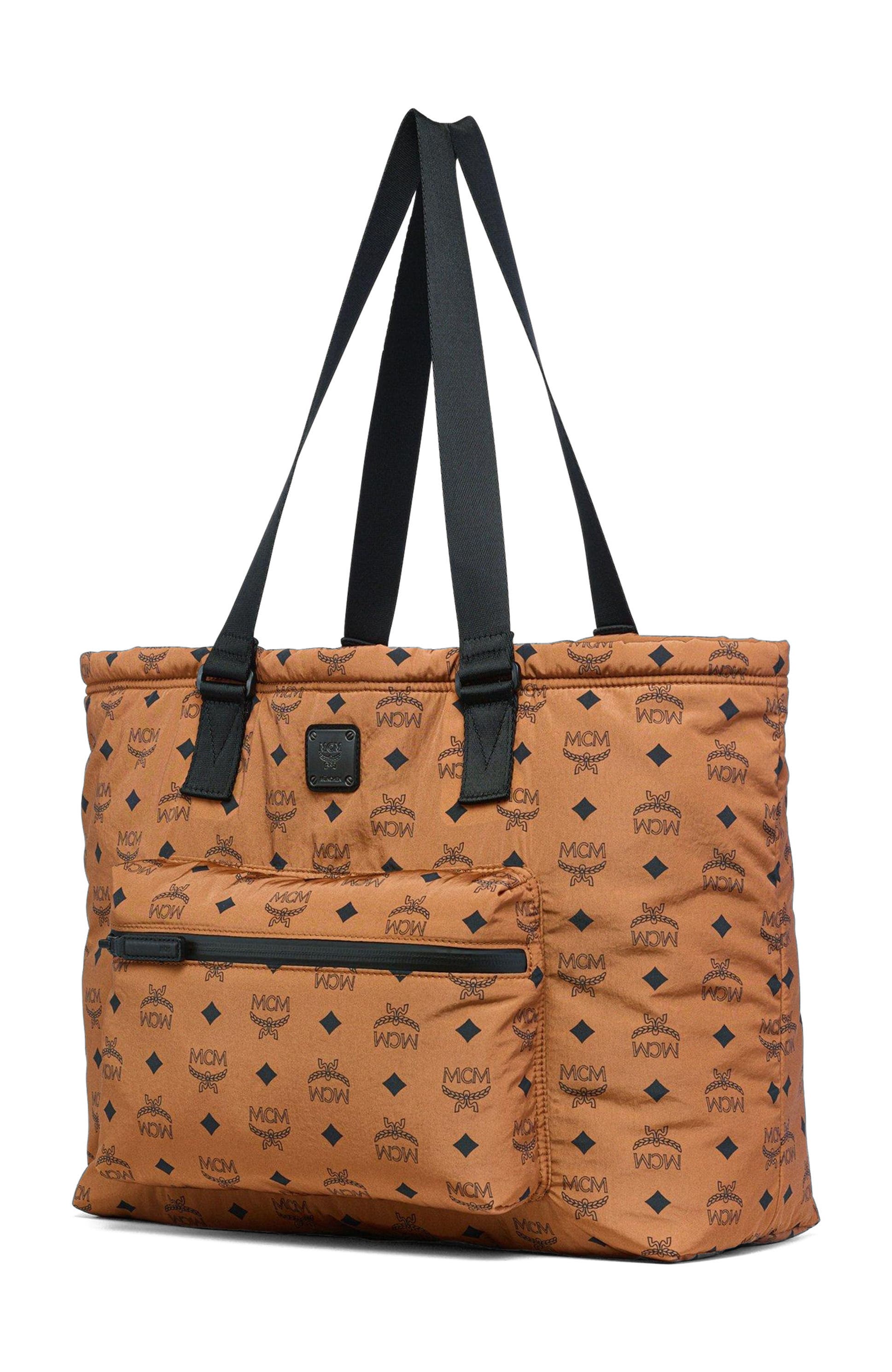 Aren Packable Tote in Visetos, Alternate, color, Cognac