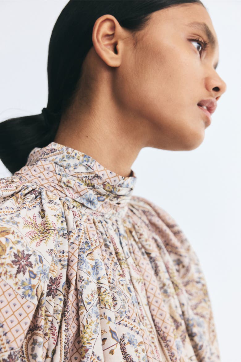 Balloon-Sleeved Blouse, Alternate, color, Light beige/paisley