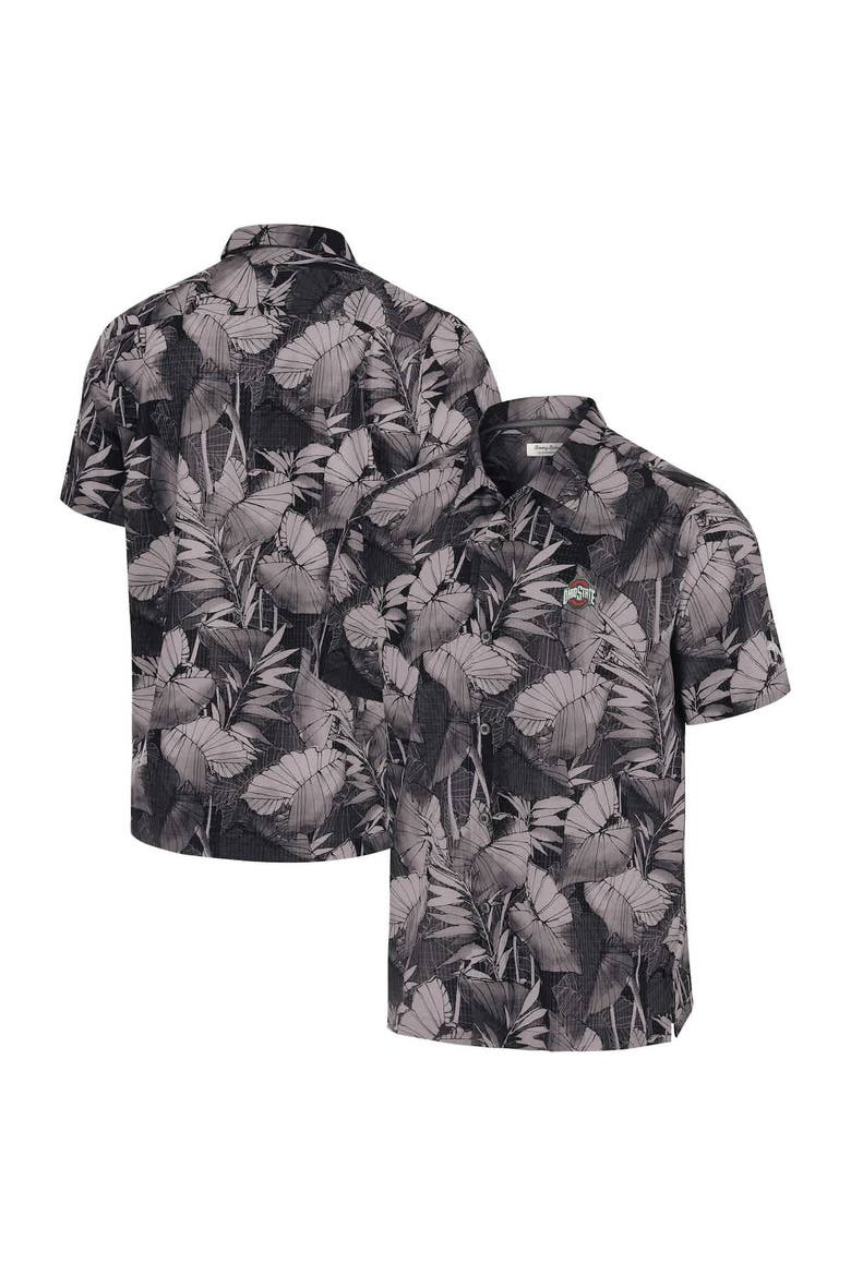 Men's Tommy Bahama Black Ohio State Buckeyes Coast Nuevo Fronds Button-Up Shirt, Alternate, color, Black