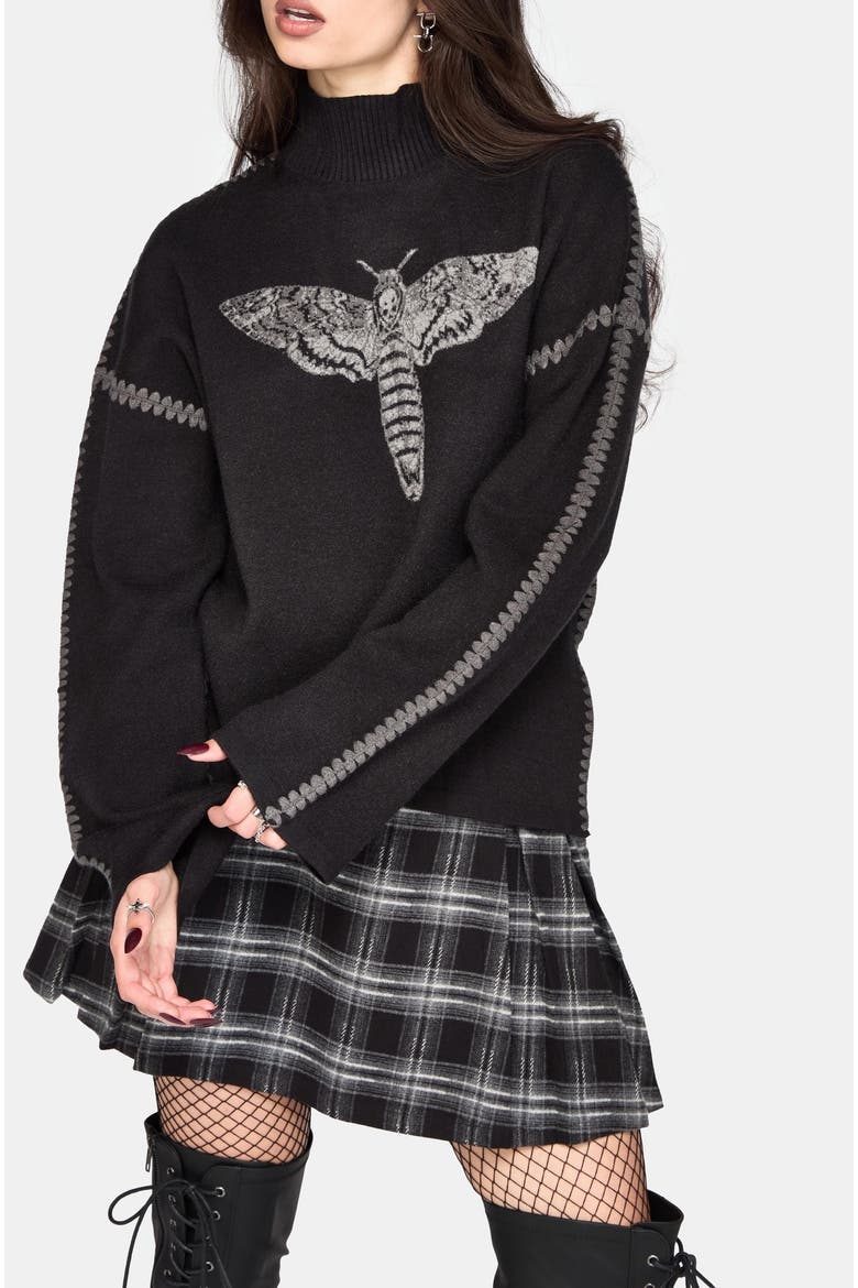 Mourn Moth Blanket Stitch Knit Sweater, Alternate, color, Black