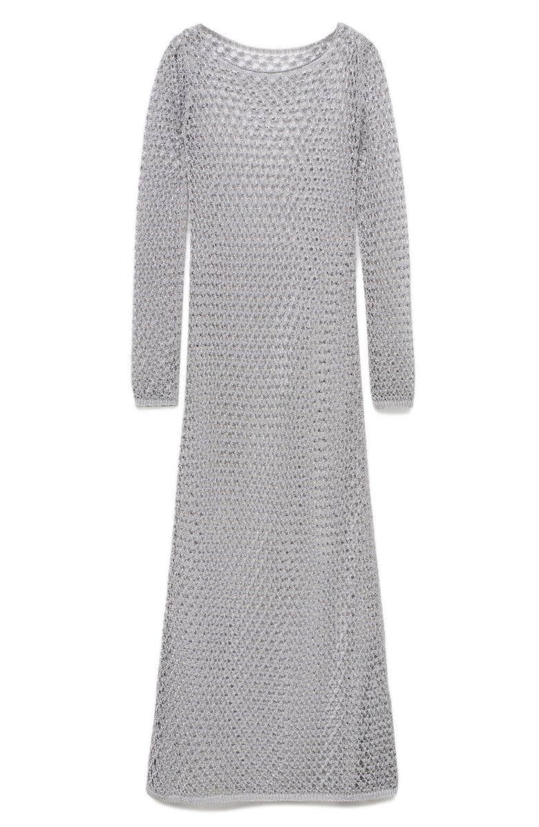 MANGO Metallic Long Sleeve Sheer Maxi Dress, Alternate, color,