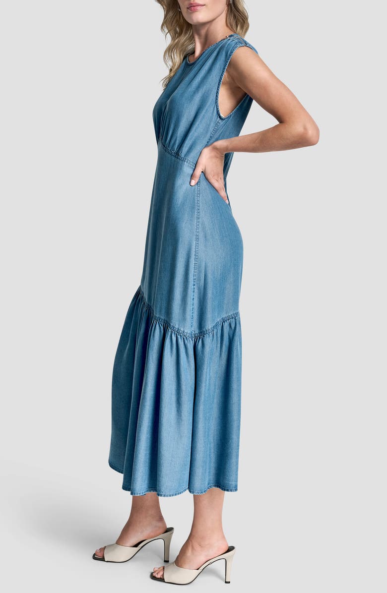 DKNY Shirred Chambray Midi Dress, Alternate, color, Stream Wash