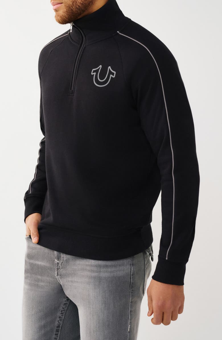 True Religion Quarter Zip Track Pullover, Alternate, color, Jet Black