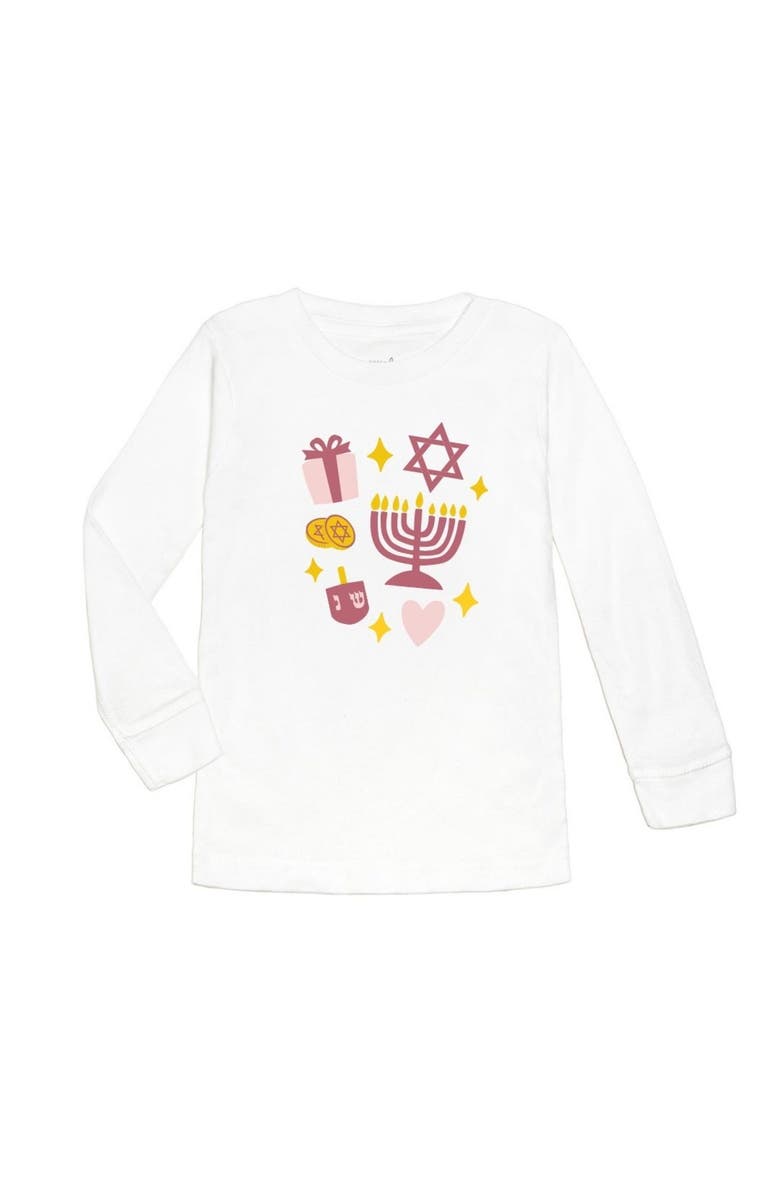 Sweet Wink Hanukkah Doodle Long Sleeve Shirt, Main, color, White