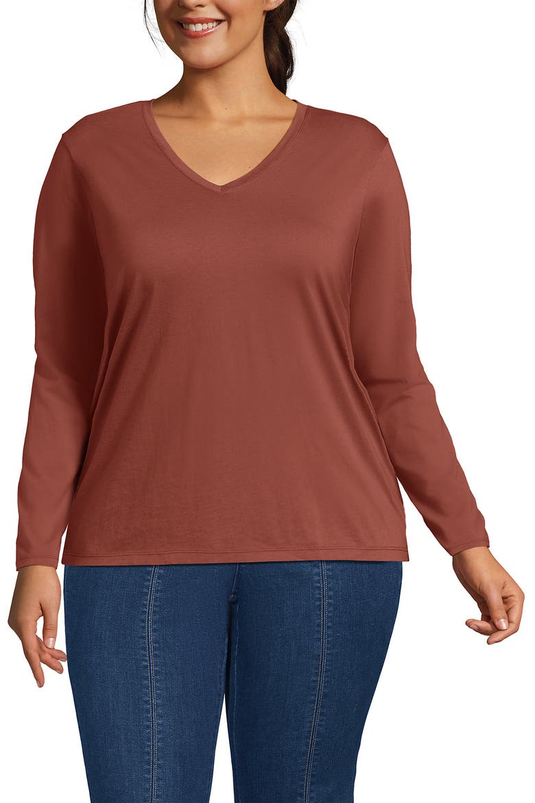 Supima Cotton Long Sleeve V-Neck T-Shirt, Main, color, Earthen Clay