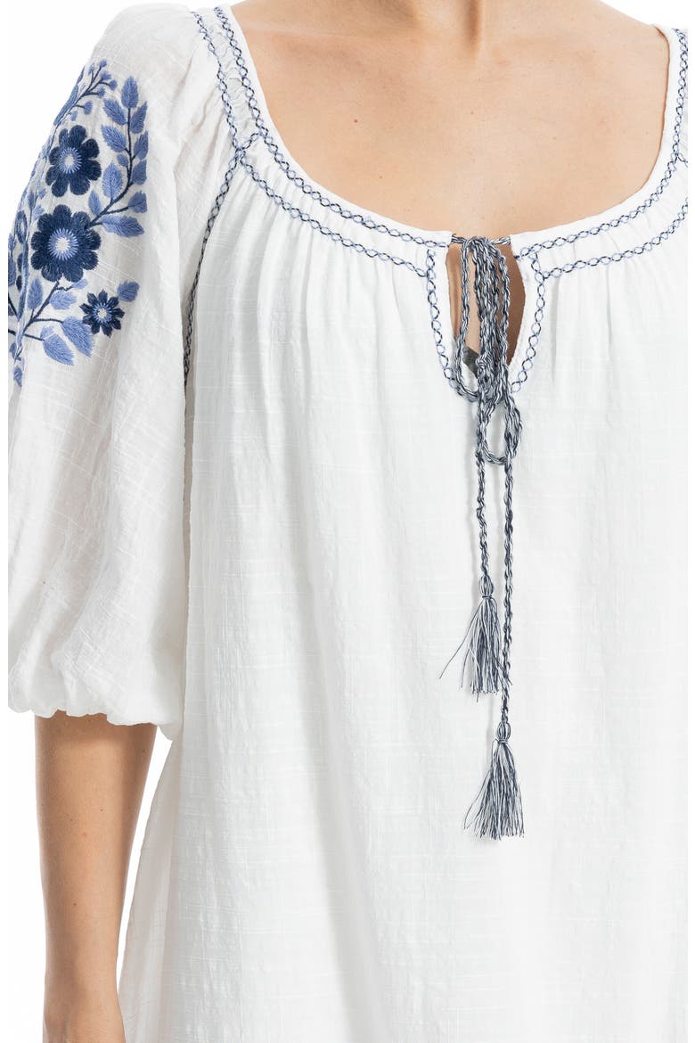 Puff Sleeve Embroidered Shift Dress, Alternate, color, WHITE/NAVY PAPVR ORTL EMB YOKE