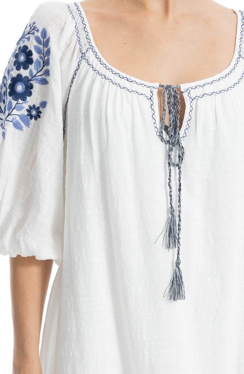MAX STUDIO Puff Sleeve Embroidered Shift Dress, Alternate, color, White/Navy Papvr Ortl Emb Yoke