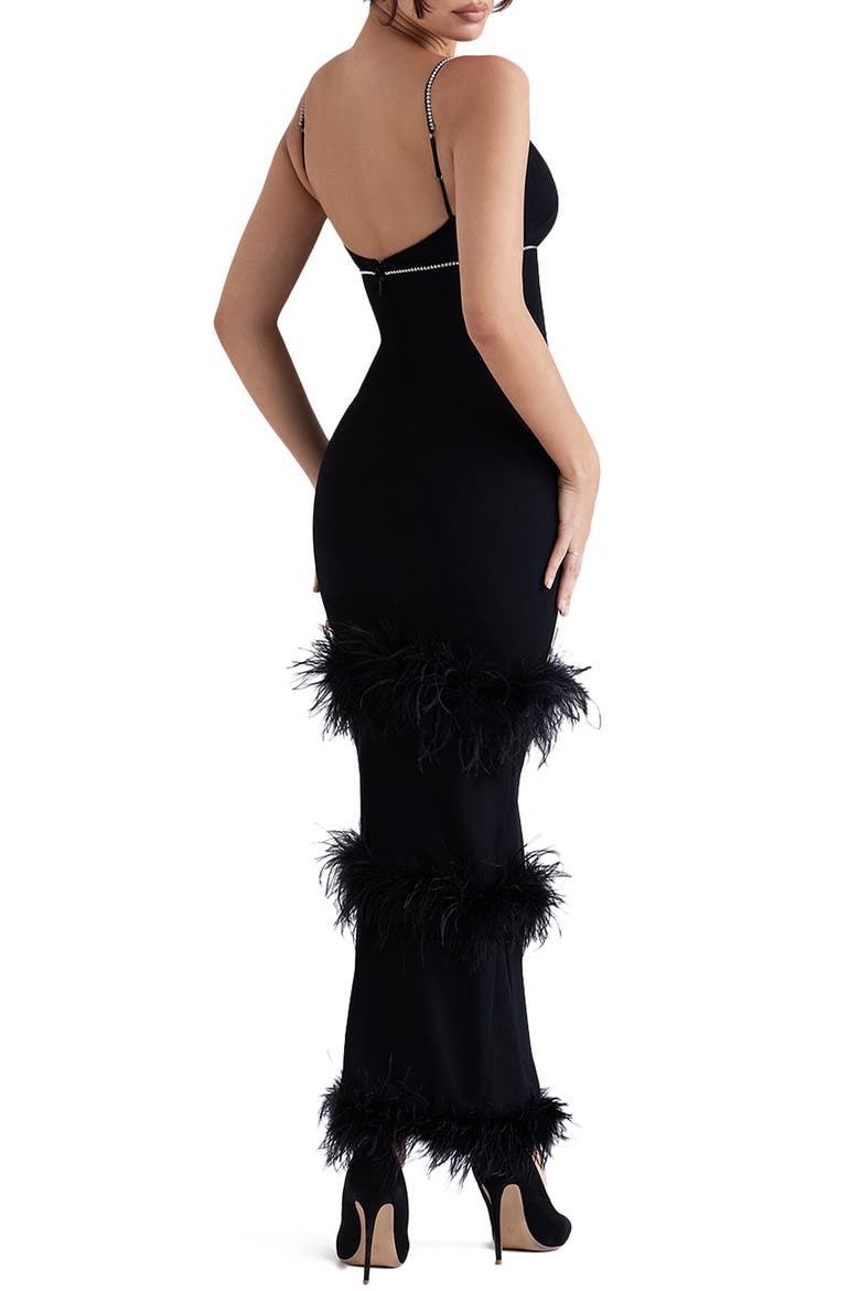 Maricel Feather Trim Cocktail Dress, Alternate, color, BLACK