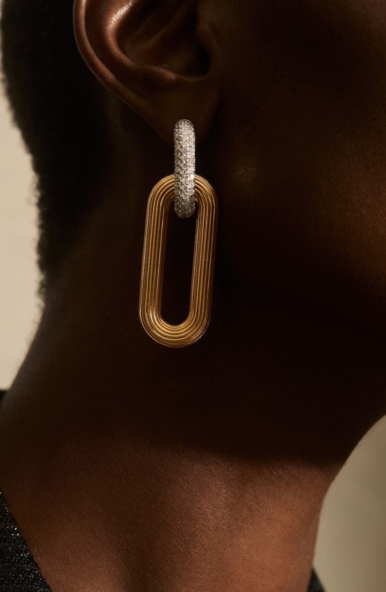 Reiss Callie Contour Pavé Drop Earrings, Alternate, color, Gold / Silver Tone/ Crystal