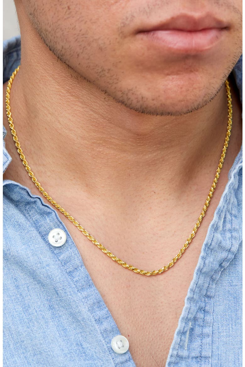 18K Yellow Gold Plated Sterling Silver Rope Chain Necklace, Alternate, color, YELLOW