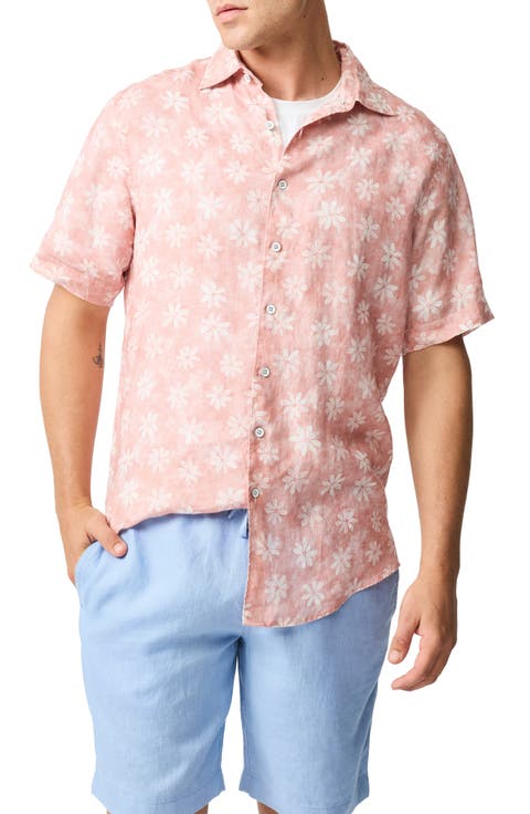 Belleknowes Original Fit Floral Short Sleeve Linen Button-Up Shirt
