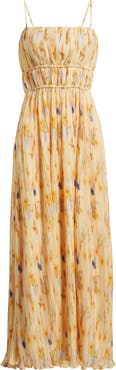 Line & Dot Potpourri Abstract Floral Micropleat Chiffon Maxi Dress