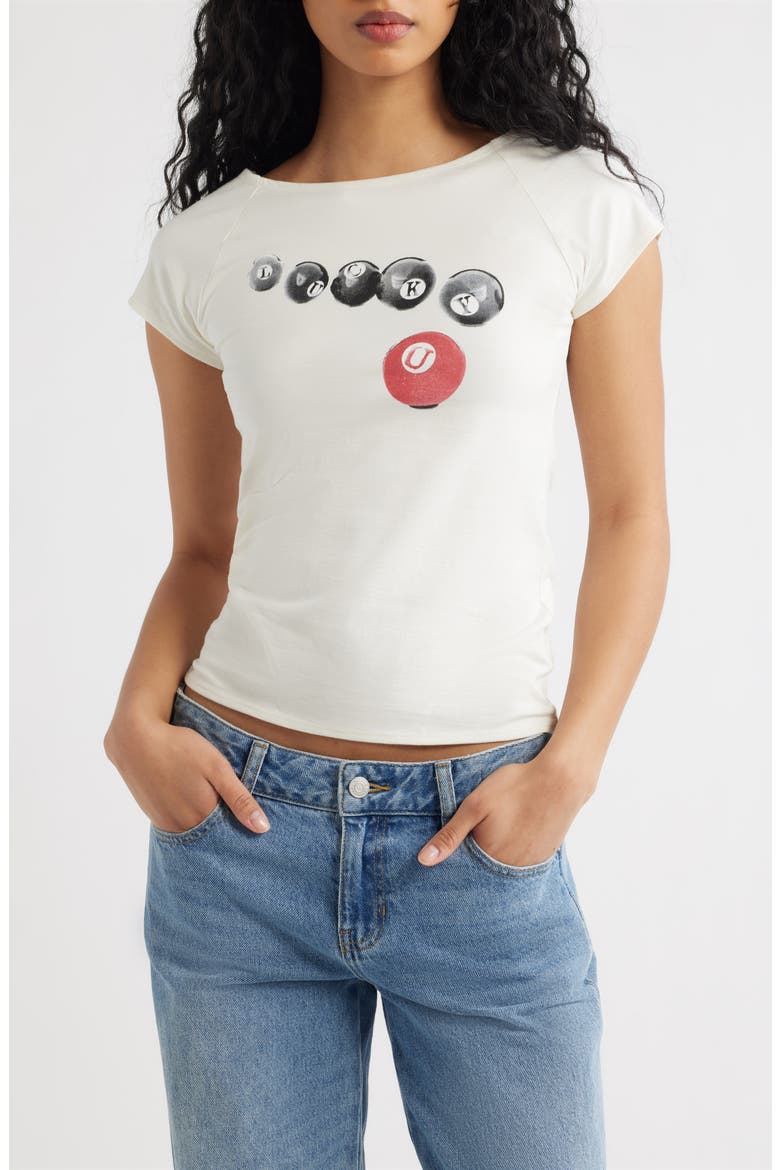 Lucky U Graphic Baby Tee, Main, color, MARSHMALLOW