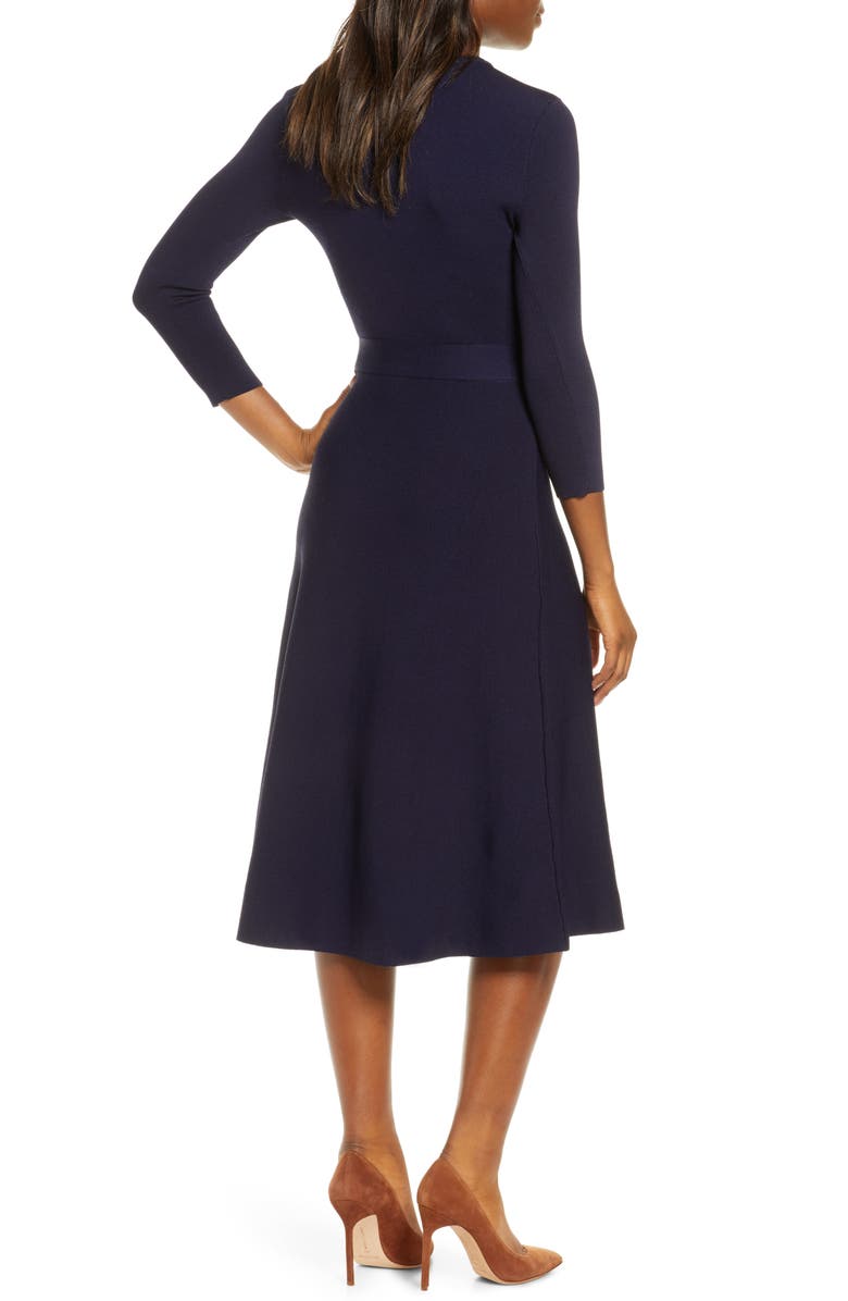 Eliza J Fit & Flare Sweater Dress, Alternate, color, Navy