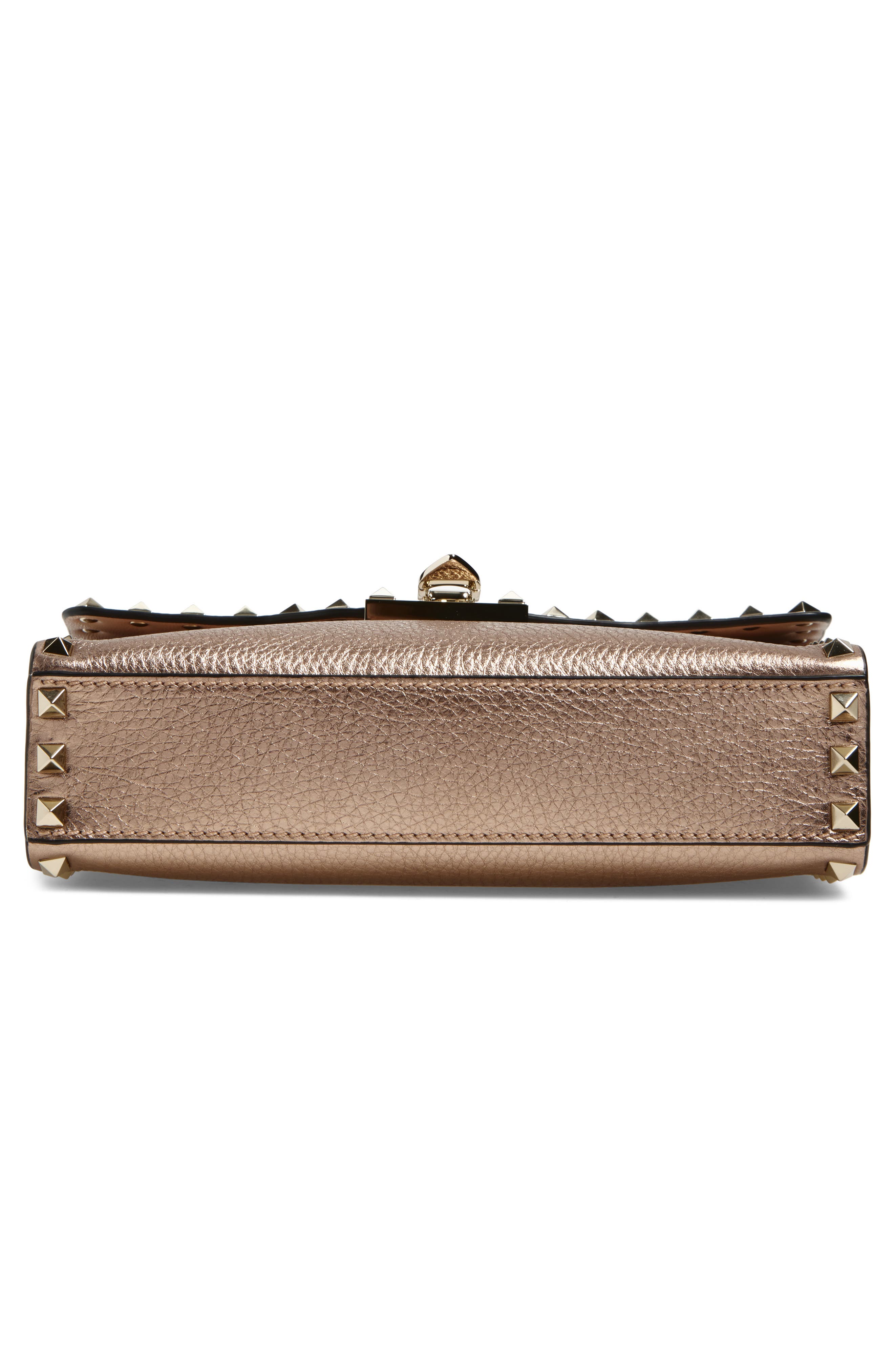 Valentino Garavani Small Rockstud Grained Metallic Leather Shoulder Bag, Alternate, color, Rose