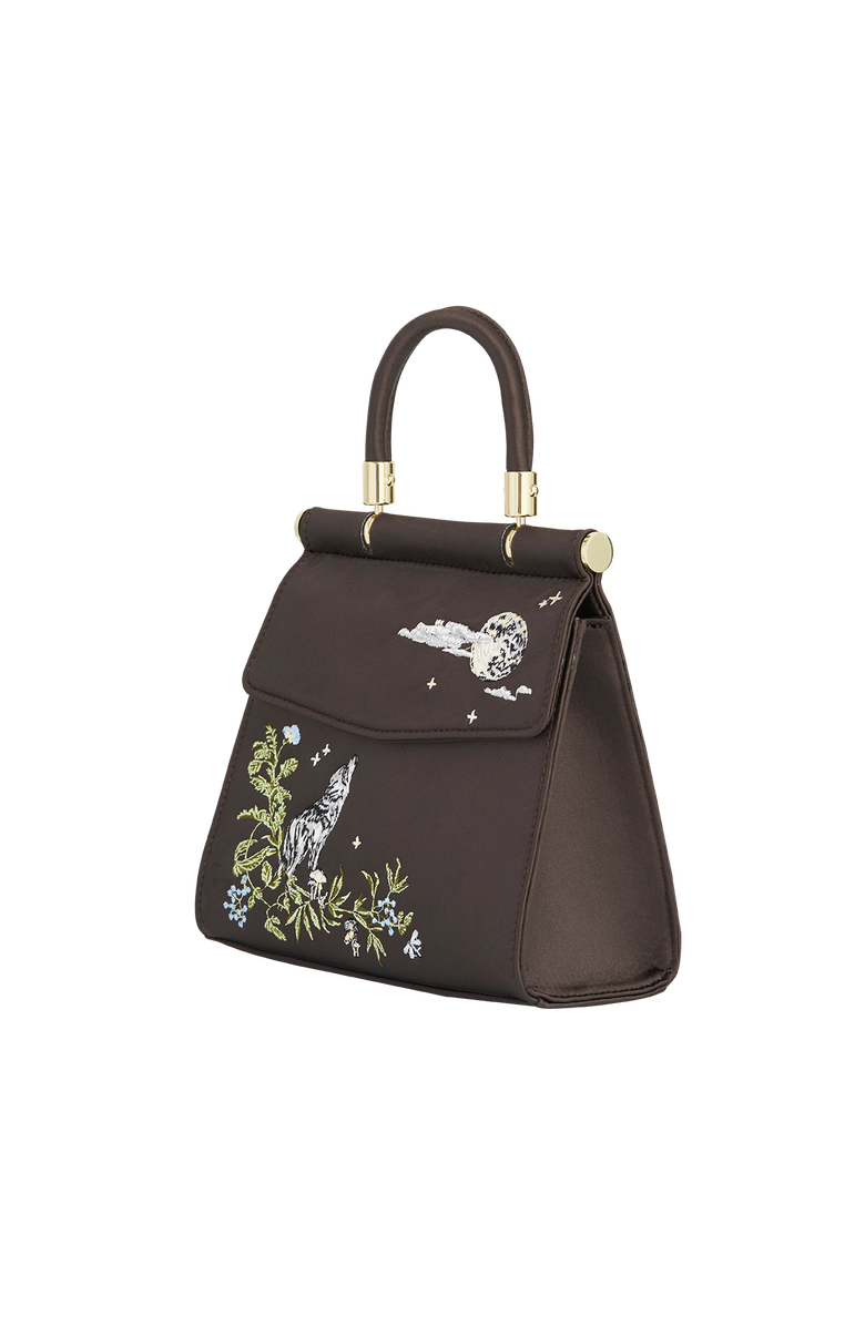 Fable England Wolf & Moon Embroidered Charcoal Satin Tote, Alternate, color, Grey