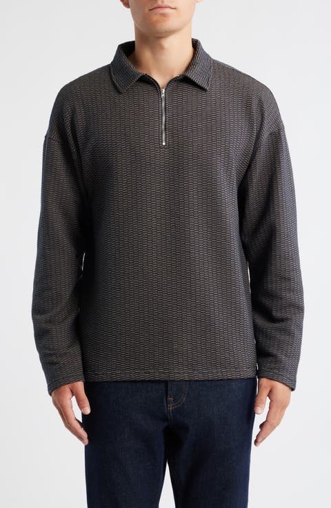 Mini Jacquard Quarter Zip Long Sleeve Polo