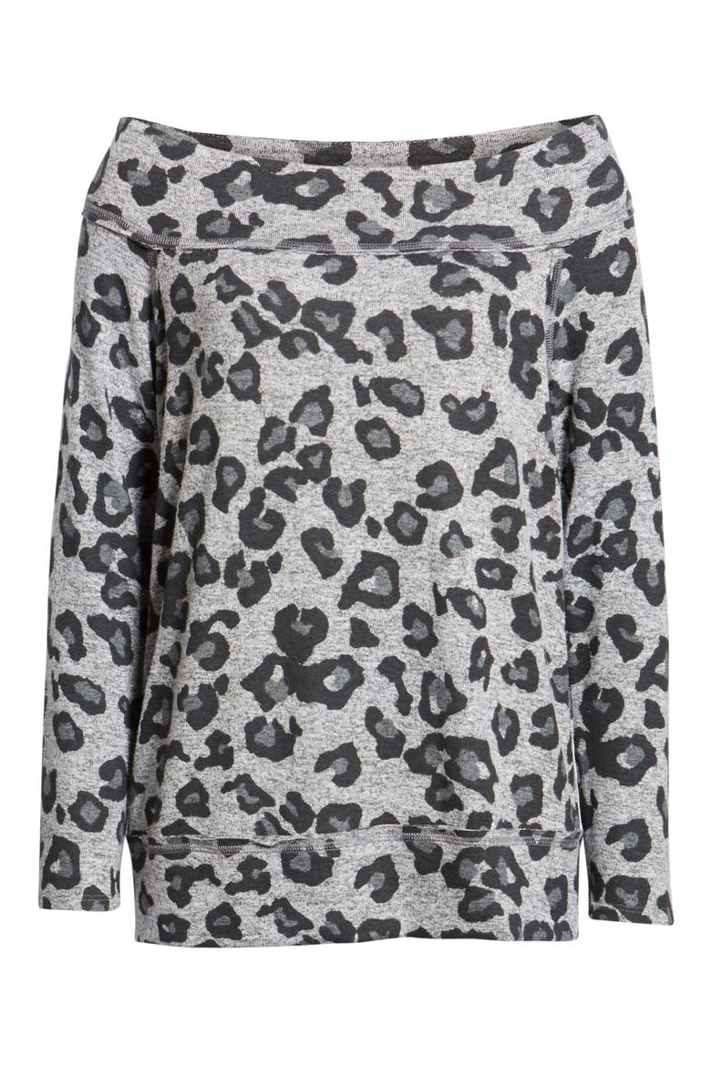 x Living in Yellow Mary Fleece Off the Shoulder Top (Nordstrom Exclusive), Alternate, color, GREY LEOPARD